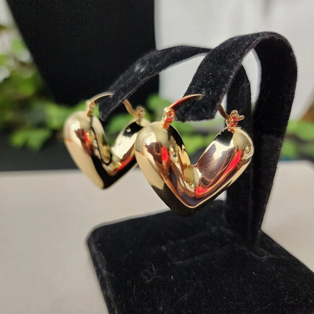 Gold Filled Puffy Heart Hoop Earrings
